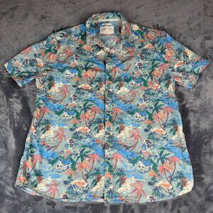 Kahuna Bay Mens Button Up Hawaiian Camp Beach Palm Coconuts Pocket Shirt Sz XXL